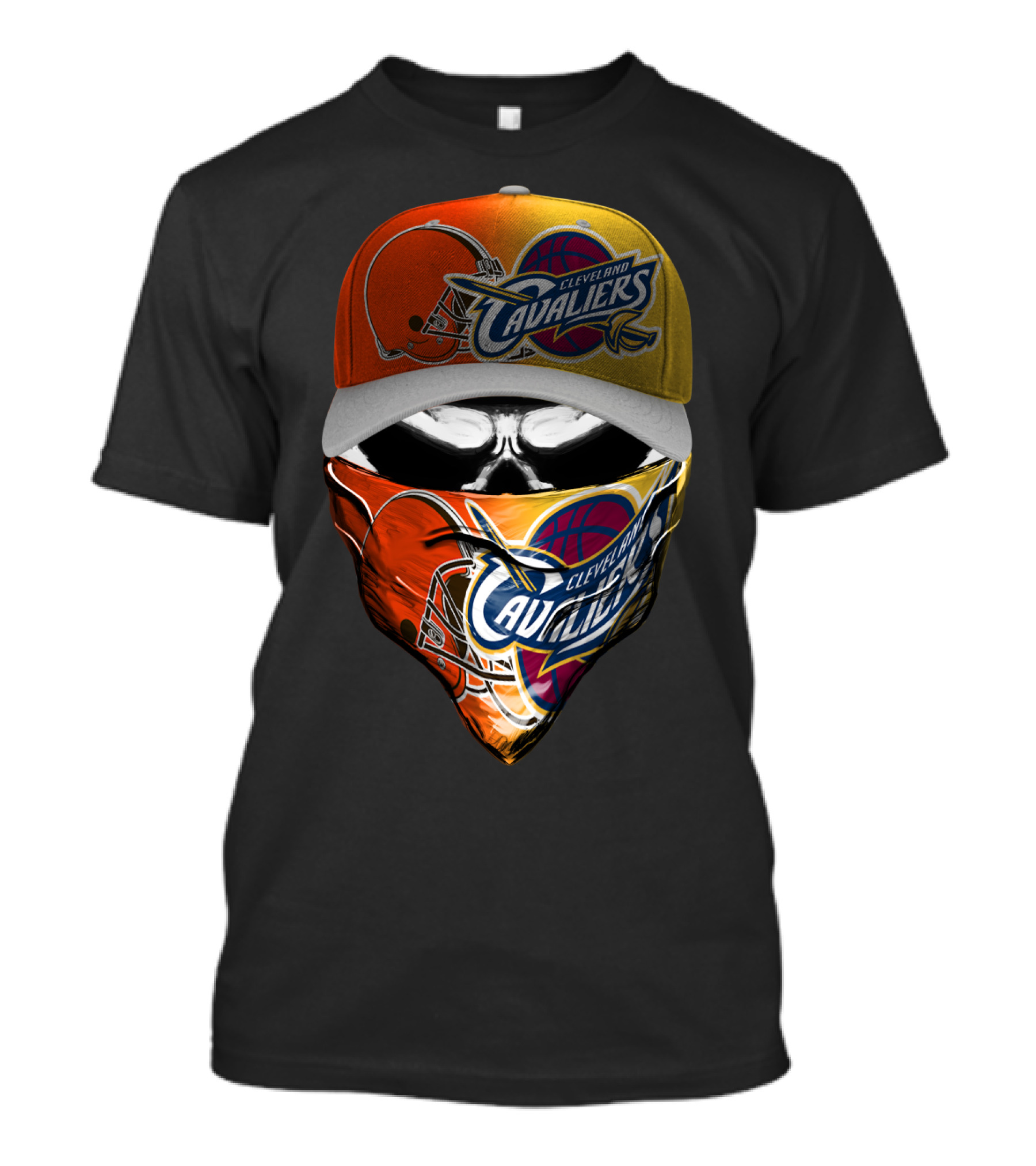 Cleveland Cavaliers Skum 021 Mask And Hat Design Featuring Team Logos T-Shirt