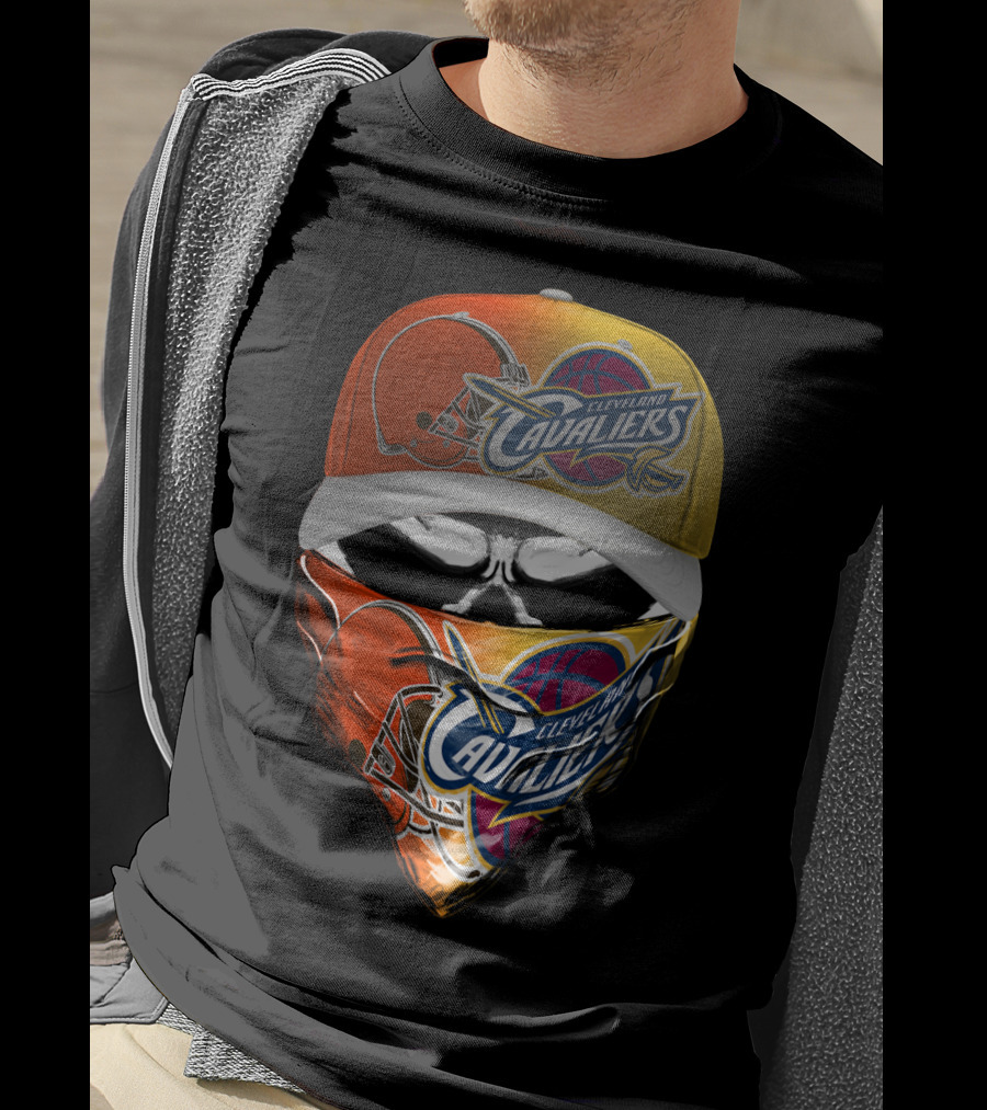 Cleveland Cavaliers Skum 021 Mask And Hat Design Featuring Team Logos T-Shirt