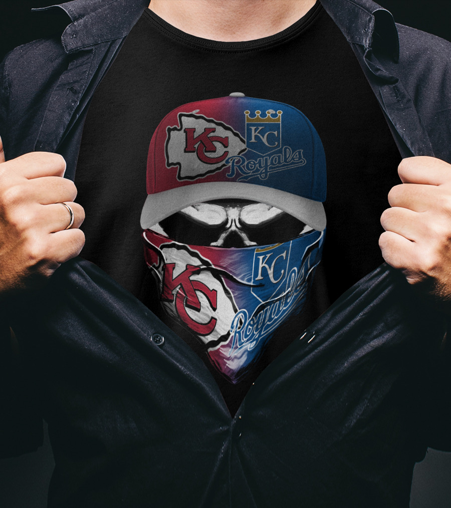 Kansas City Chiefs Royals Skull Mask Logo Mashup T-Shirt