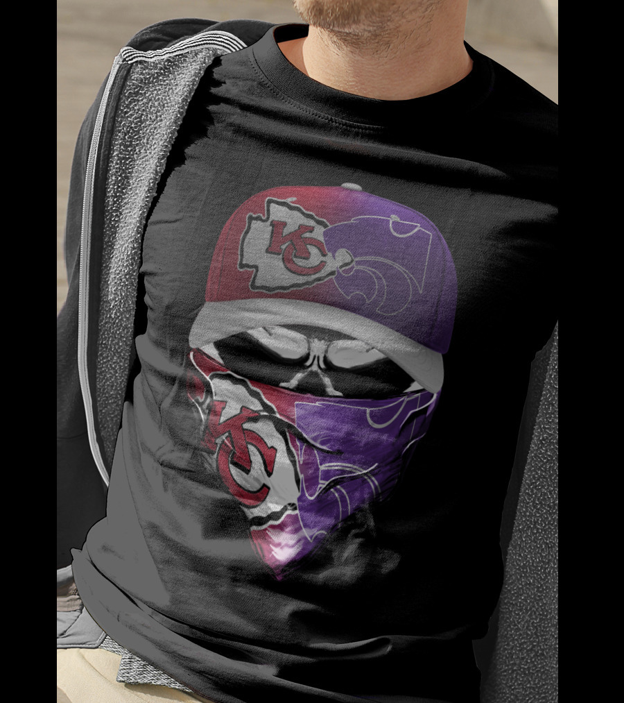 Kansas City Chiefs Kansas State Wildcats Fan Skull Mask T-Shirt