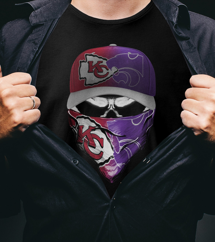 Kansas City Chiefs Kansas State Wildcats Fan Skull Mask T-Shirt