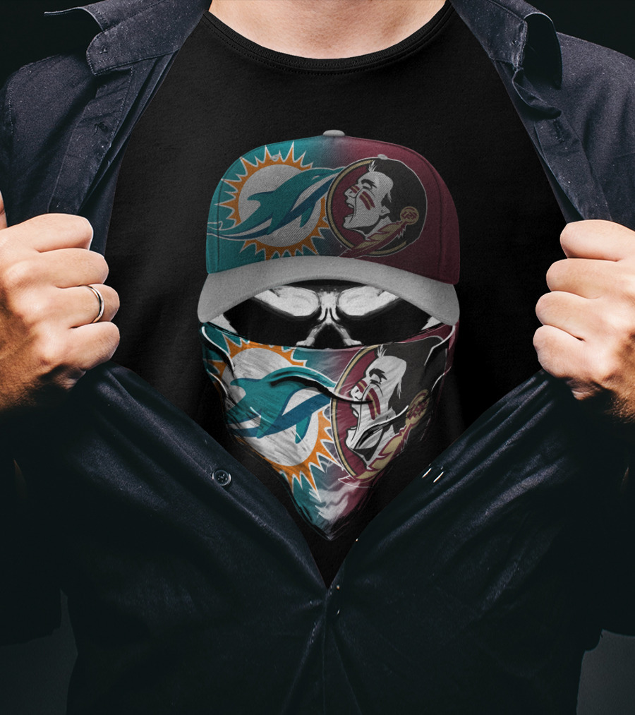 Miami Dolphins Florida State Seminoles Skull Headwear T-Shirt
