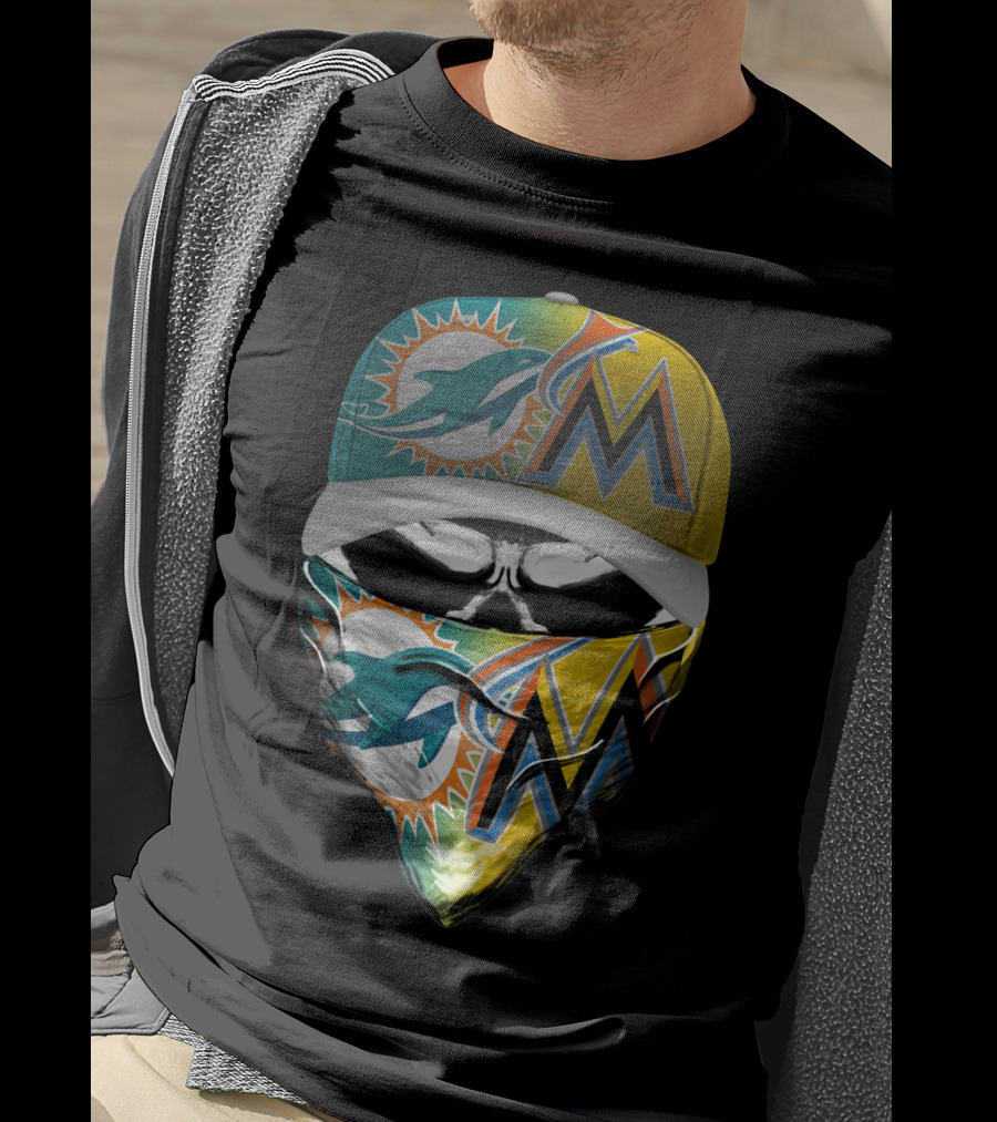 Miami Dolphins Miami Marlins Masked Skull Cap T-Shirt
