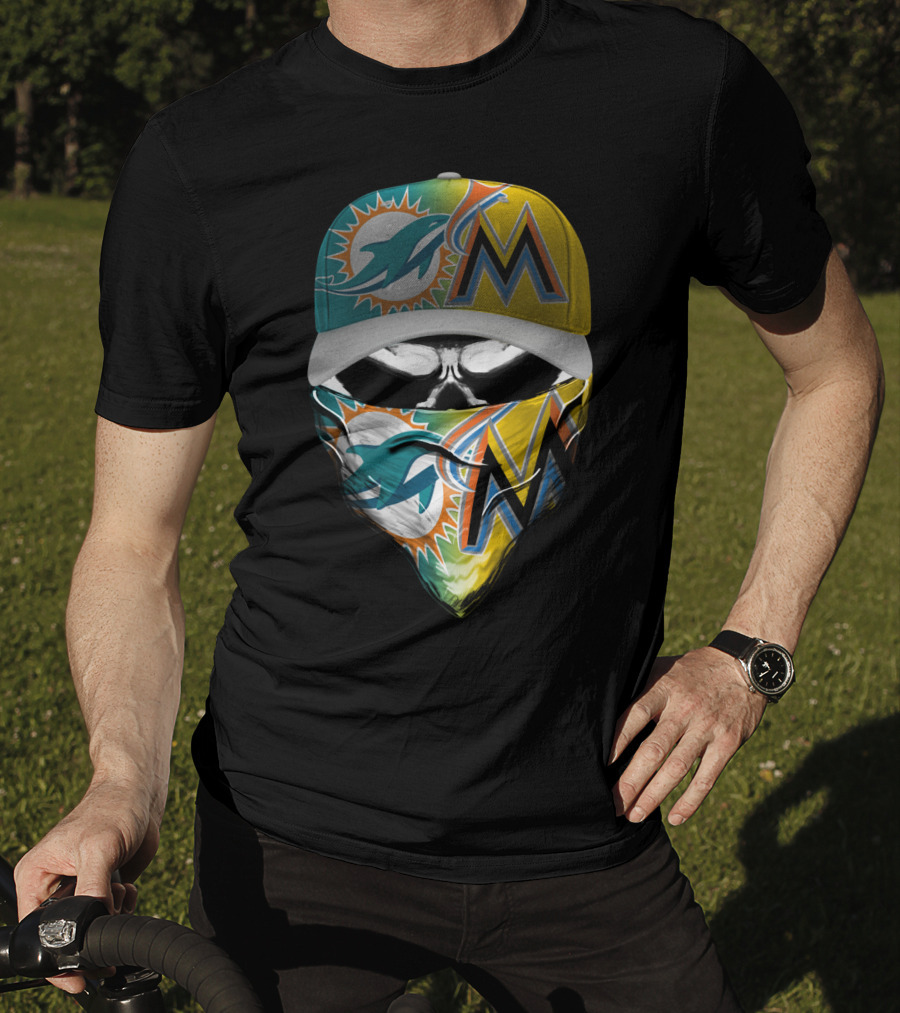 Miami Dolphins Miami Marlins Masked Skull Cap T-Shirt