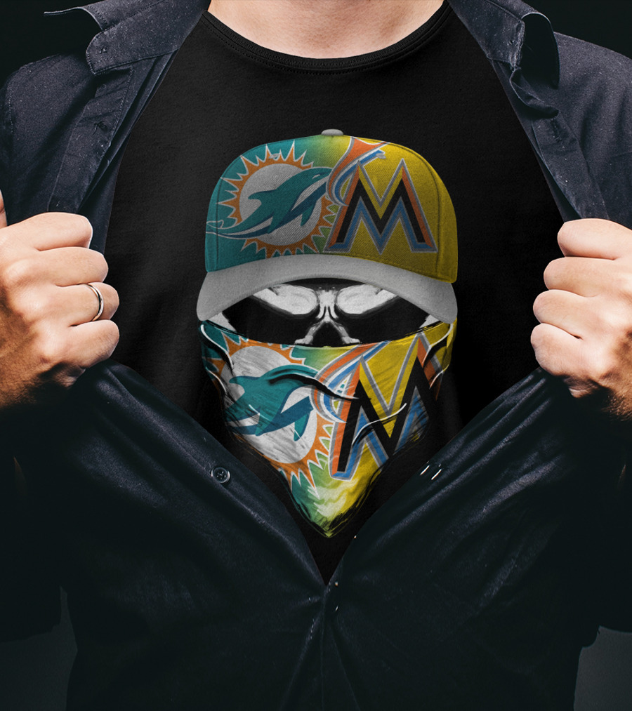 Miami Dolphins Miami Marlins Masked Skull Cap T-Shirt