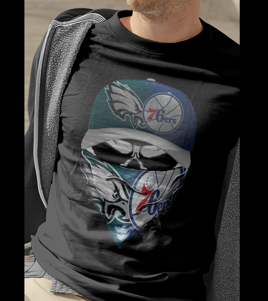 Philadelphia Eagles And 76ers Skull Bandana And Cap T-Shirt