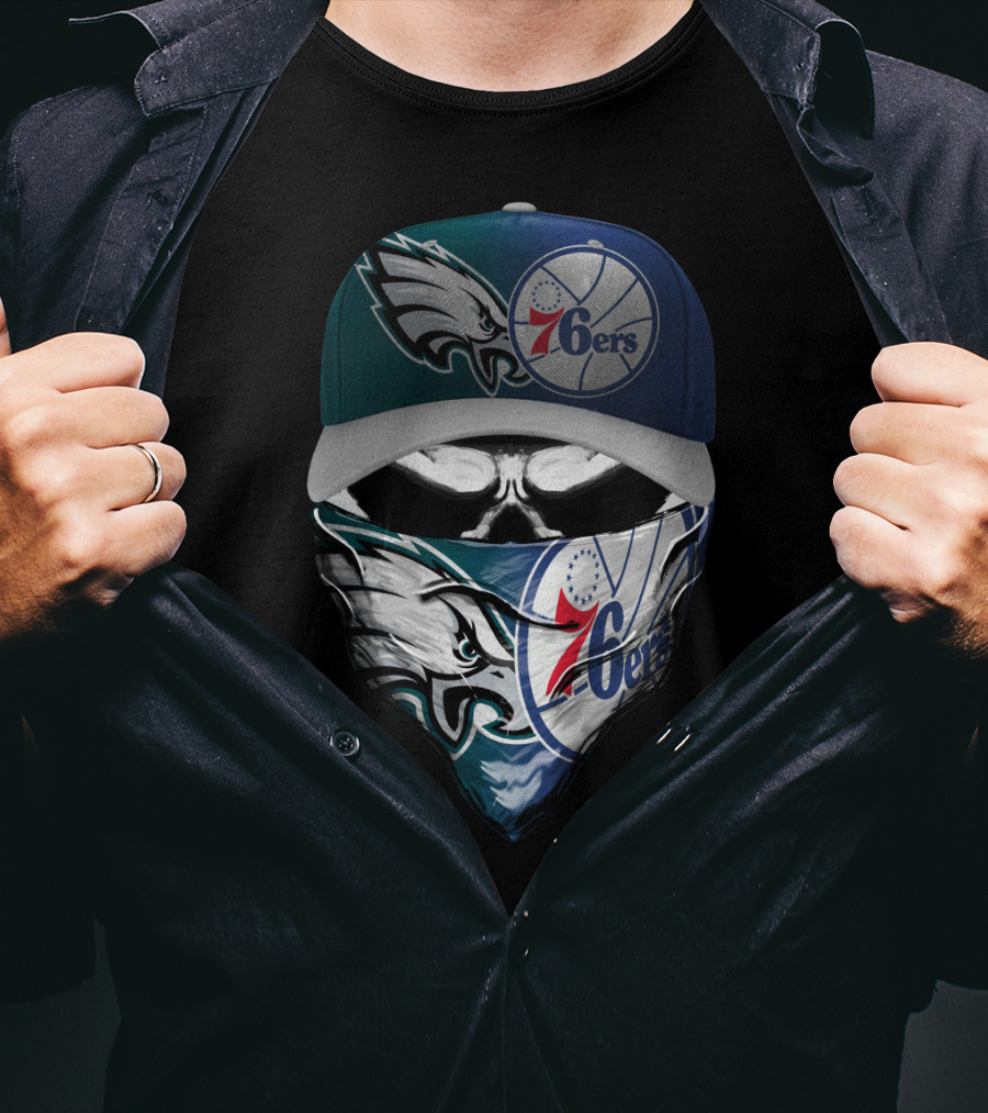 Philadelphia Eagles And 76ers Skull Bandana And Cap T-Shirt