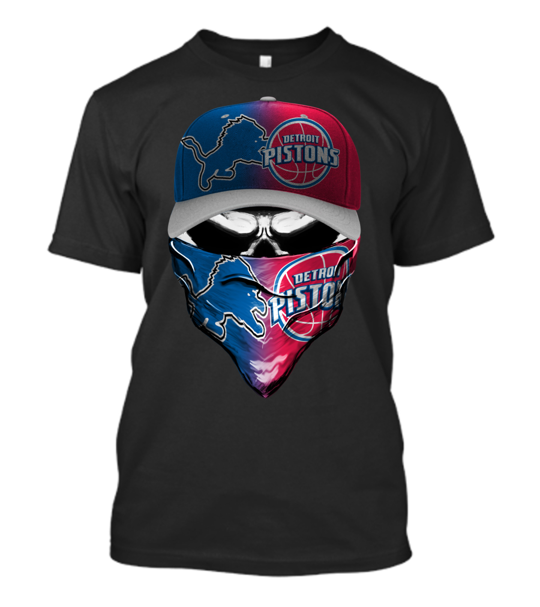 Detroit Pistons And Lions Football Skull Mask Combo T-Shirt