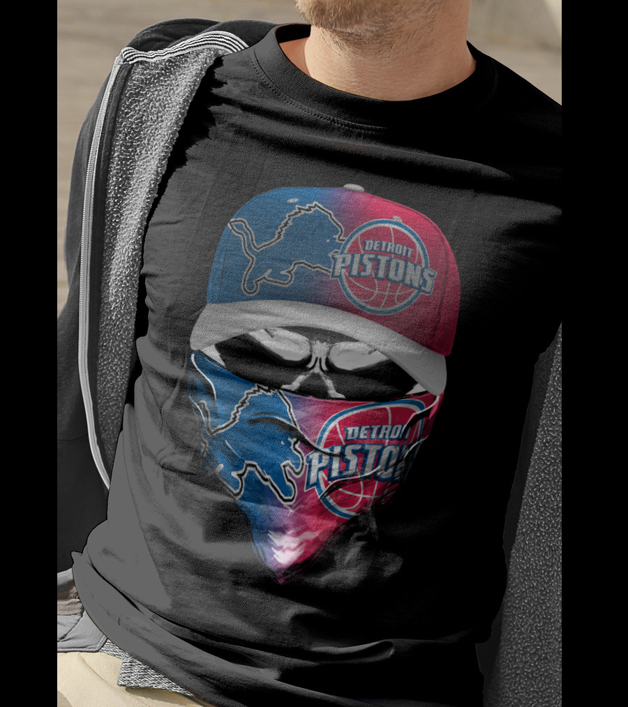 Detroit Pistons And Lions Football Skull Mask Combo T-Shirt