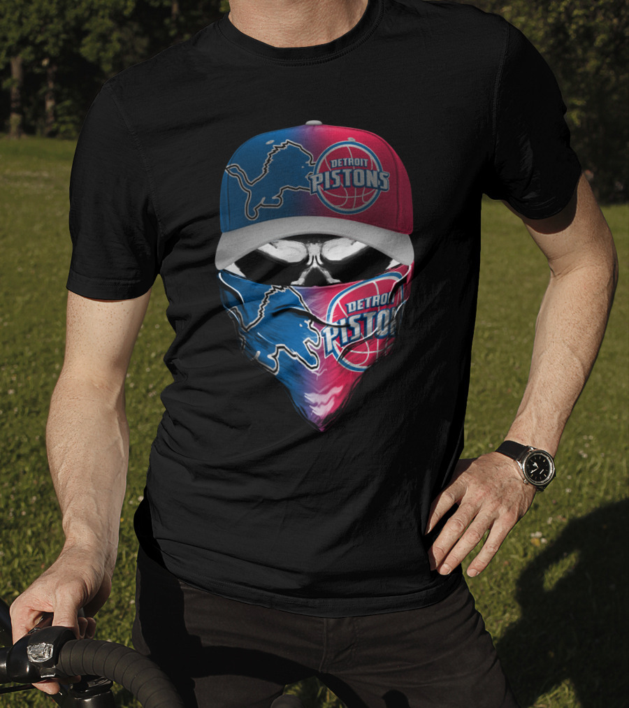 Detroit Pistons And Lions Football Skull Mask Combo T-Shirt