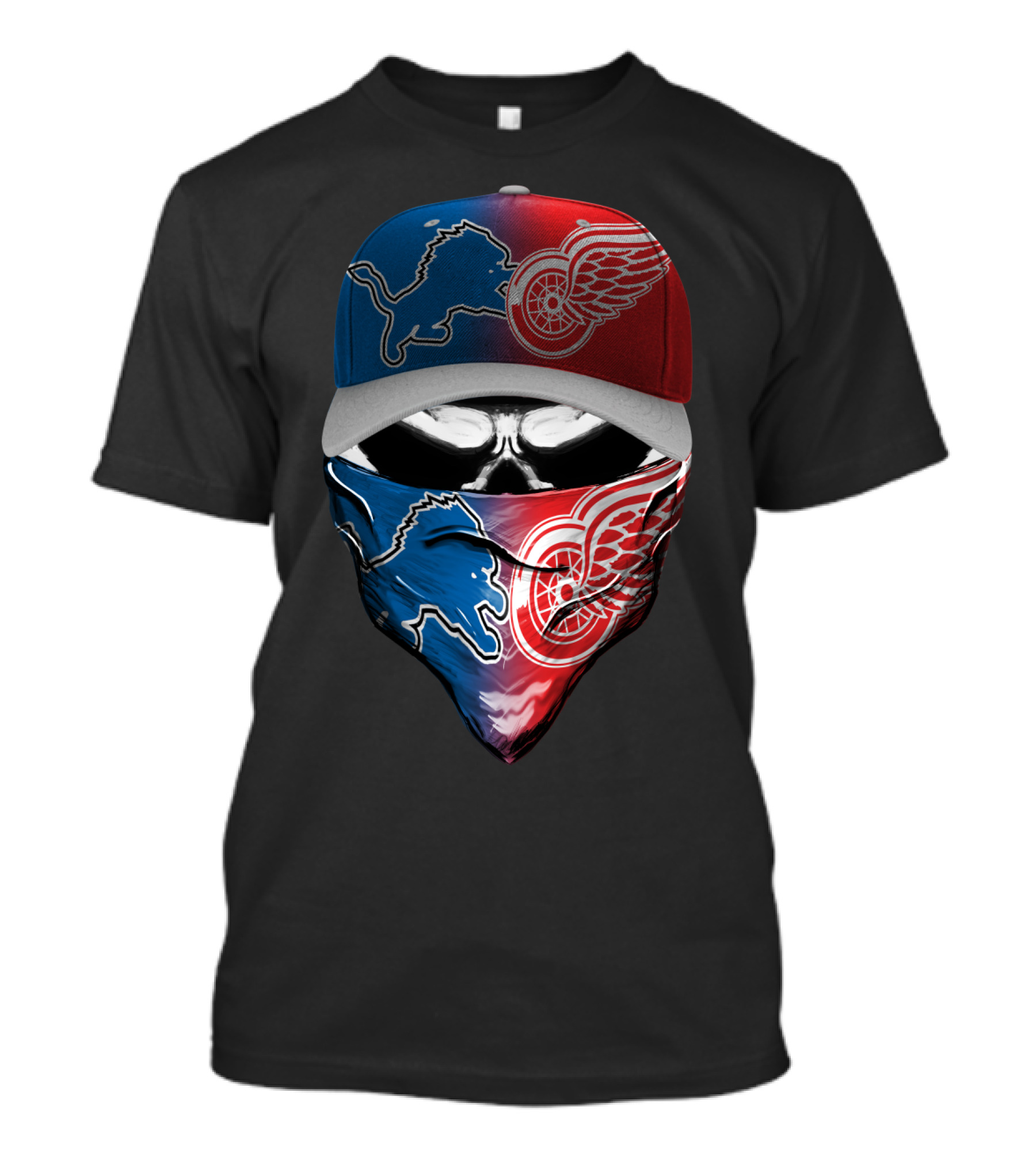 Detroit Lions Red Wings Fusion Hat And Bandana T-Shirt