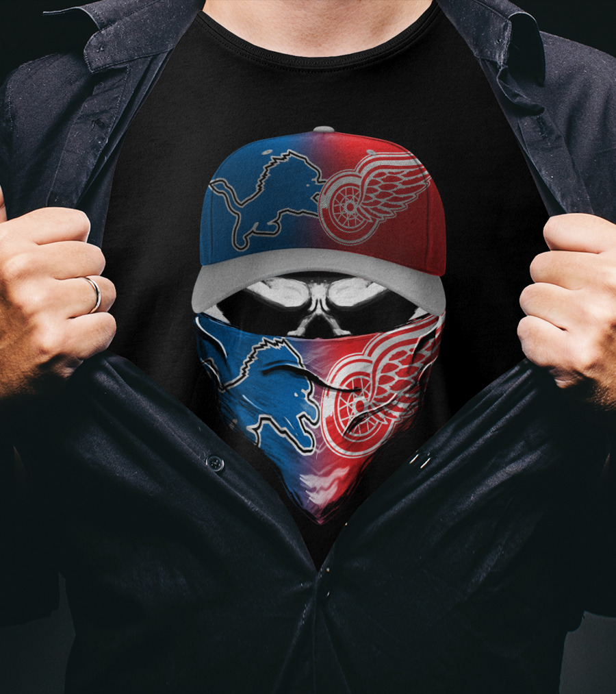 Detroit Lions Red Wings Fusion Hat And Bandana T-Shirt