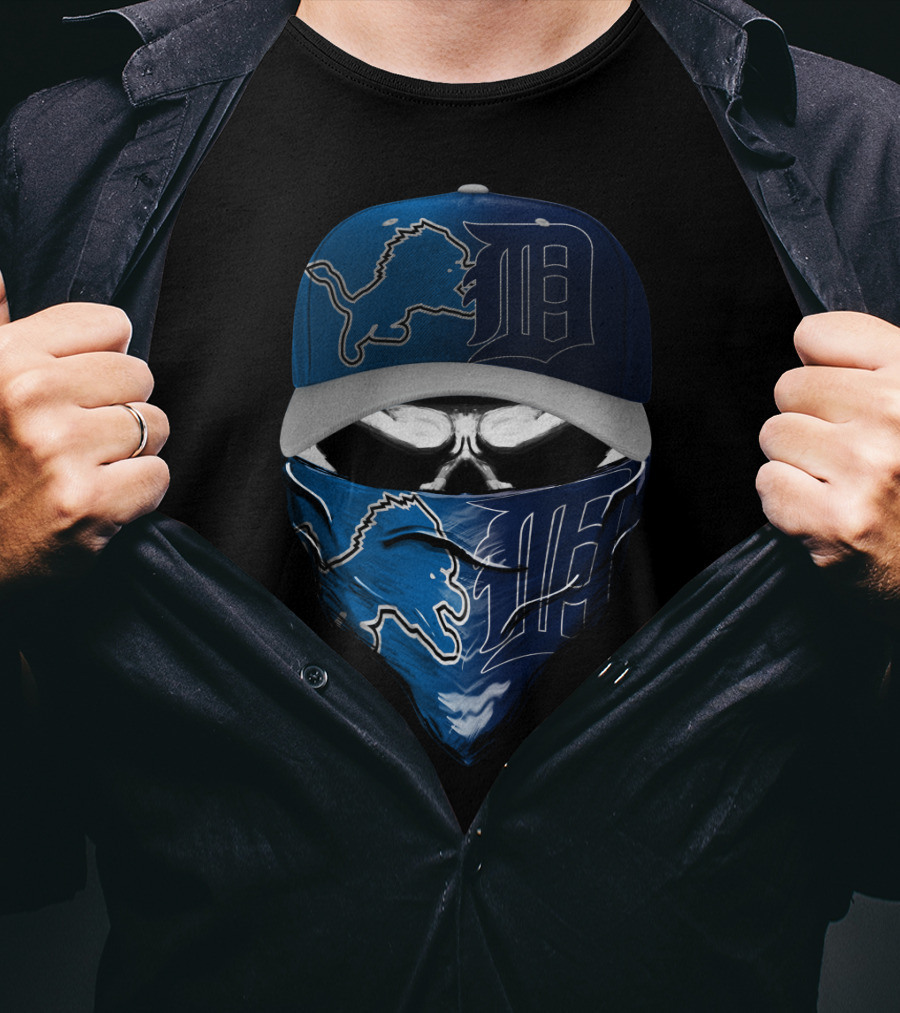 Detroit Lions Face Cover And Cap T-Shirt