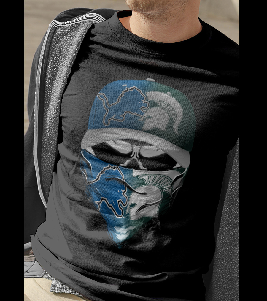 Detroit Lions Spartan Skull Skum 076 T-Shirt