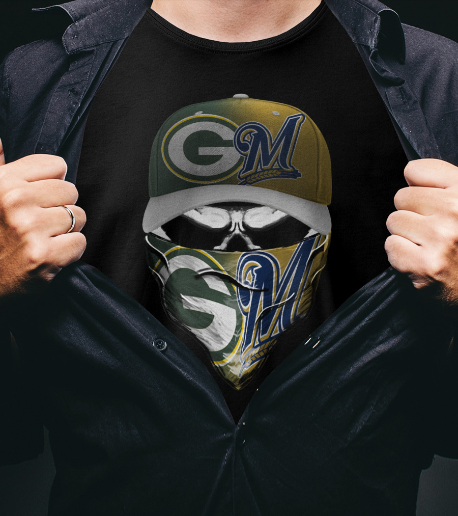 Green Bay Packers Milwaukee Brewers Skull Cap Bandana Blend T-Shirt