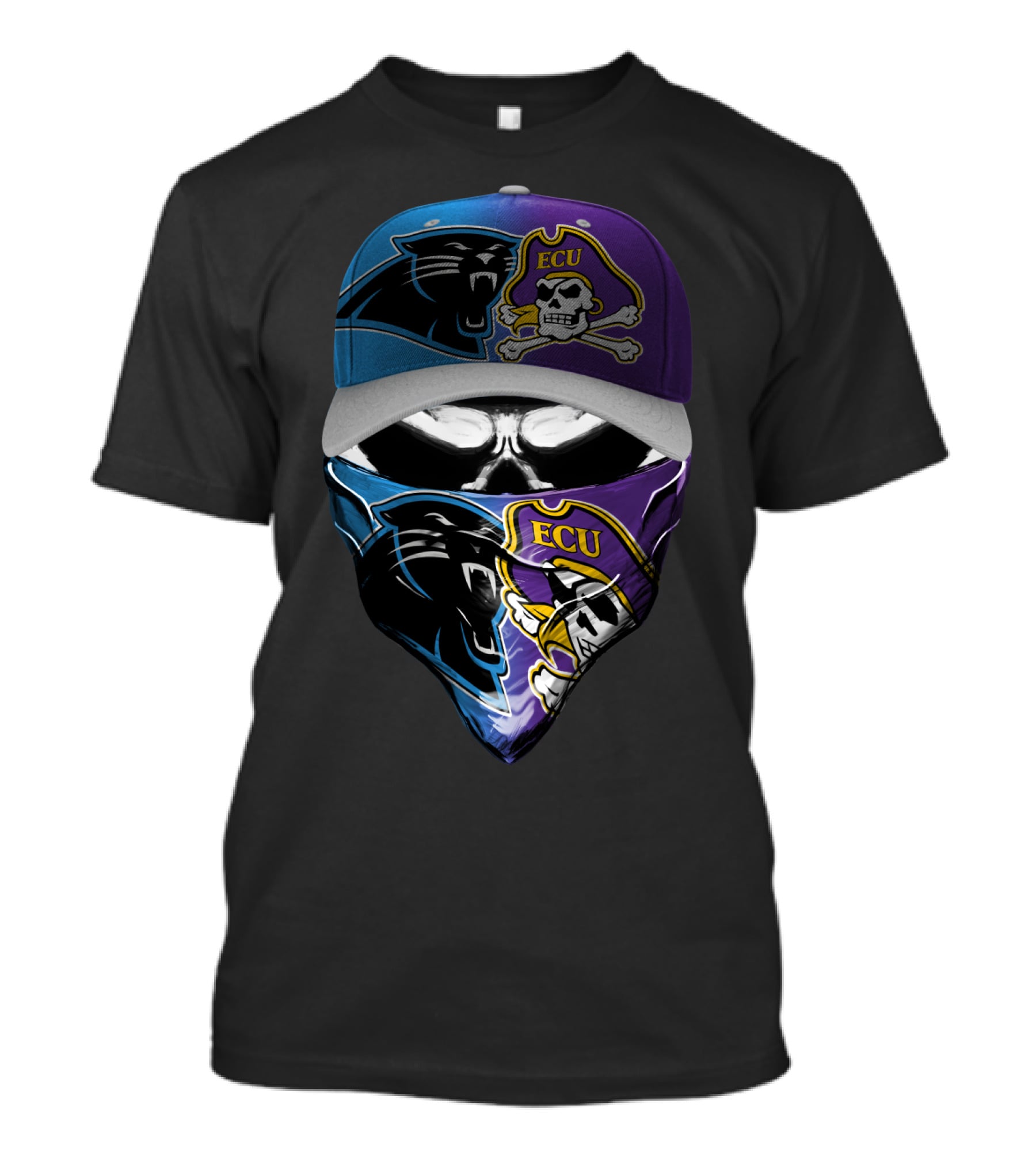 Carolina Panthers Ecu Pirates Skull Crossover T-Shirt