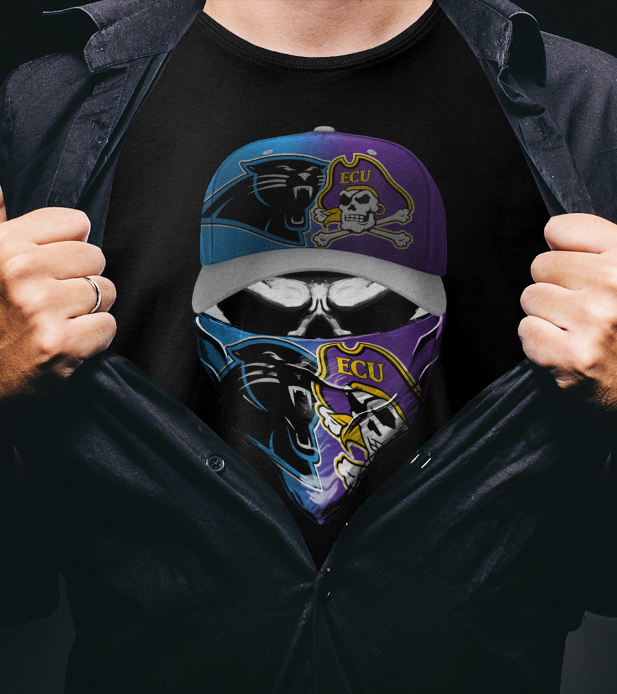 Carolina Panthers Ecu Pirates Skull Crossover T-Shirt