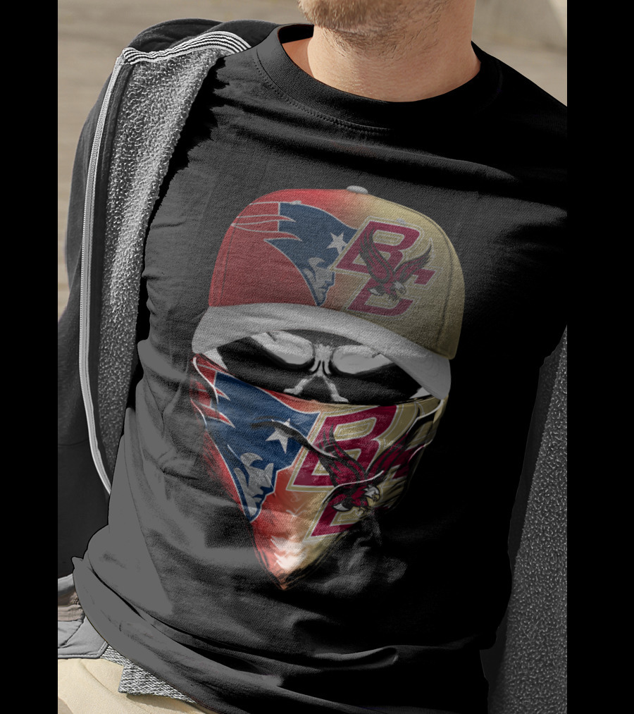 New England Patriots Bc Eagles Skull Mask Combo T-Shirt