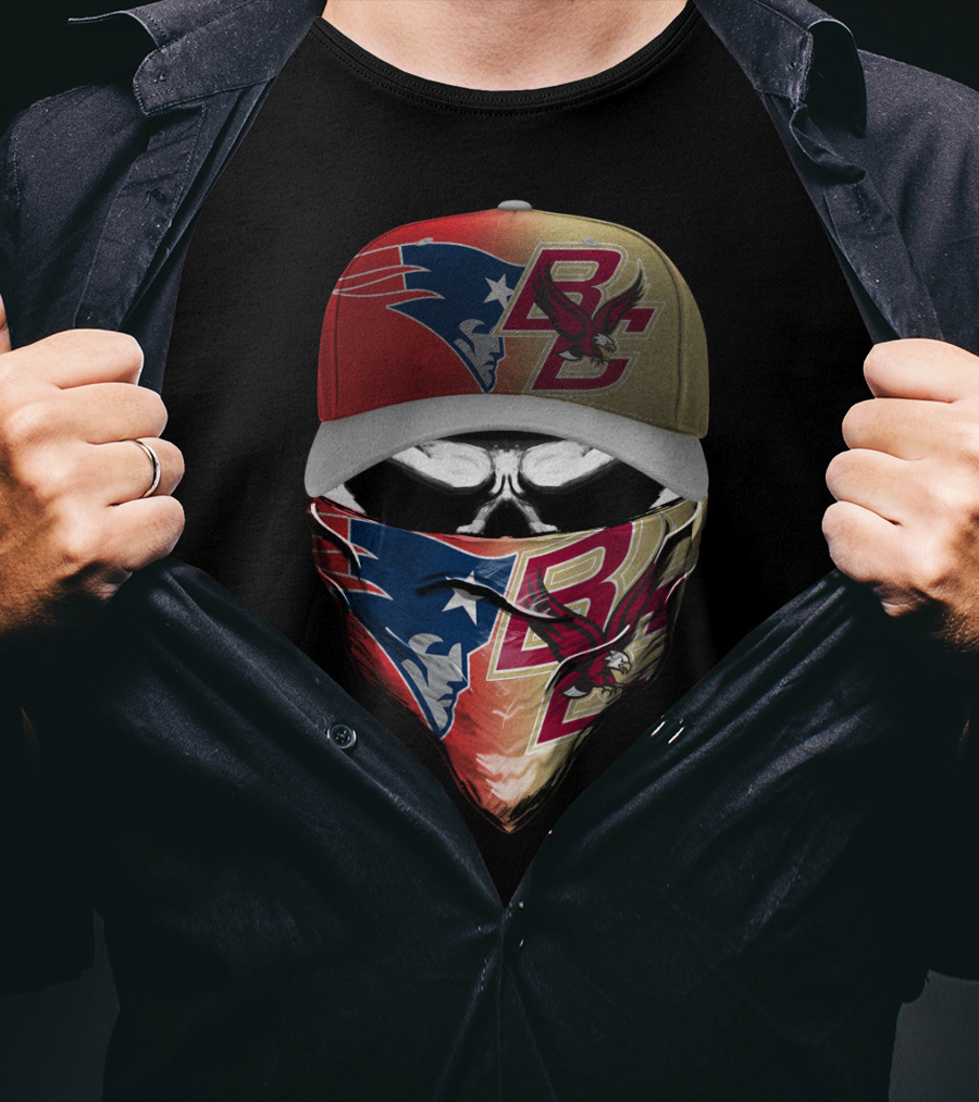 New England Patriots Bc Eagles Skull Mask Combo T-Shirt