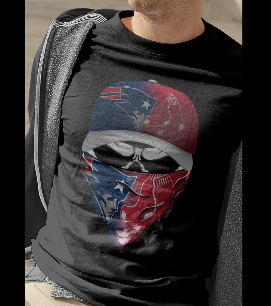 Patriots Red Sox Skull Mask Hat T-Shirt