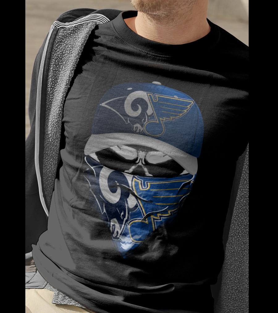 Blue Rams And Wings Logos Hat And Bandana T-Shirt