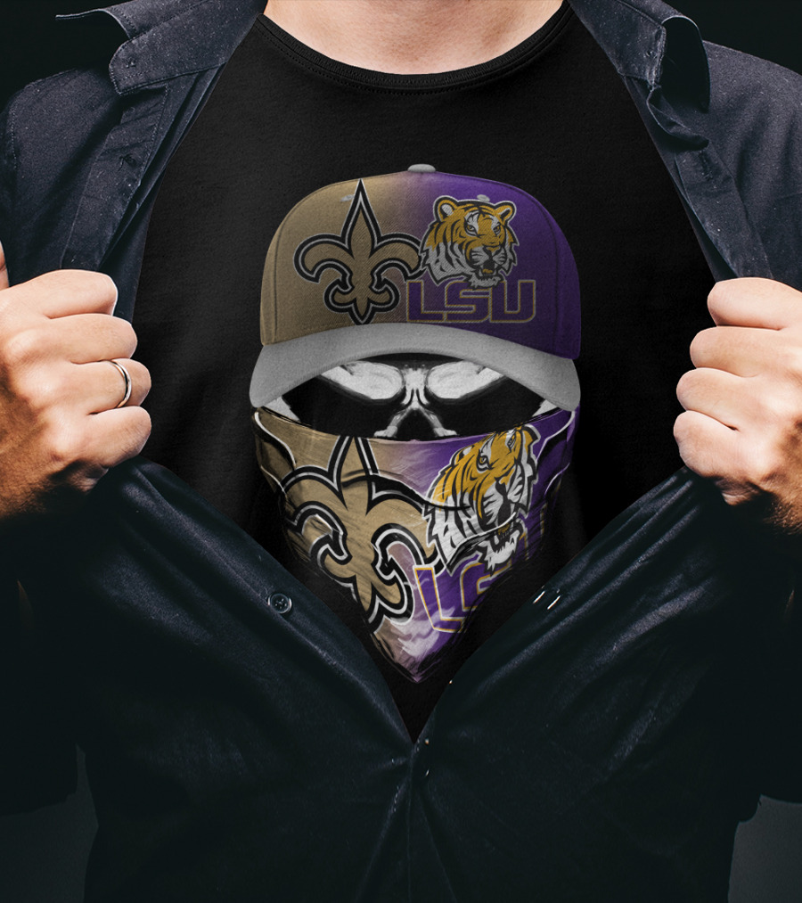 Lsu Tigers New Orleans Saints Logo Mask And Cap Combination T-Shirt