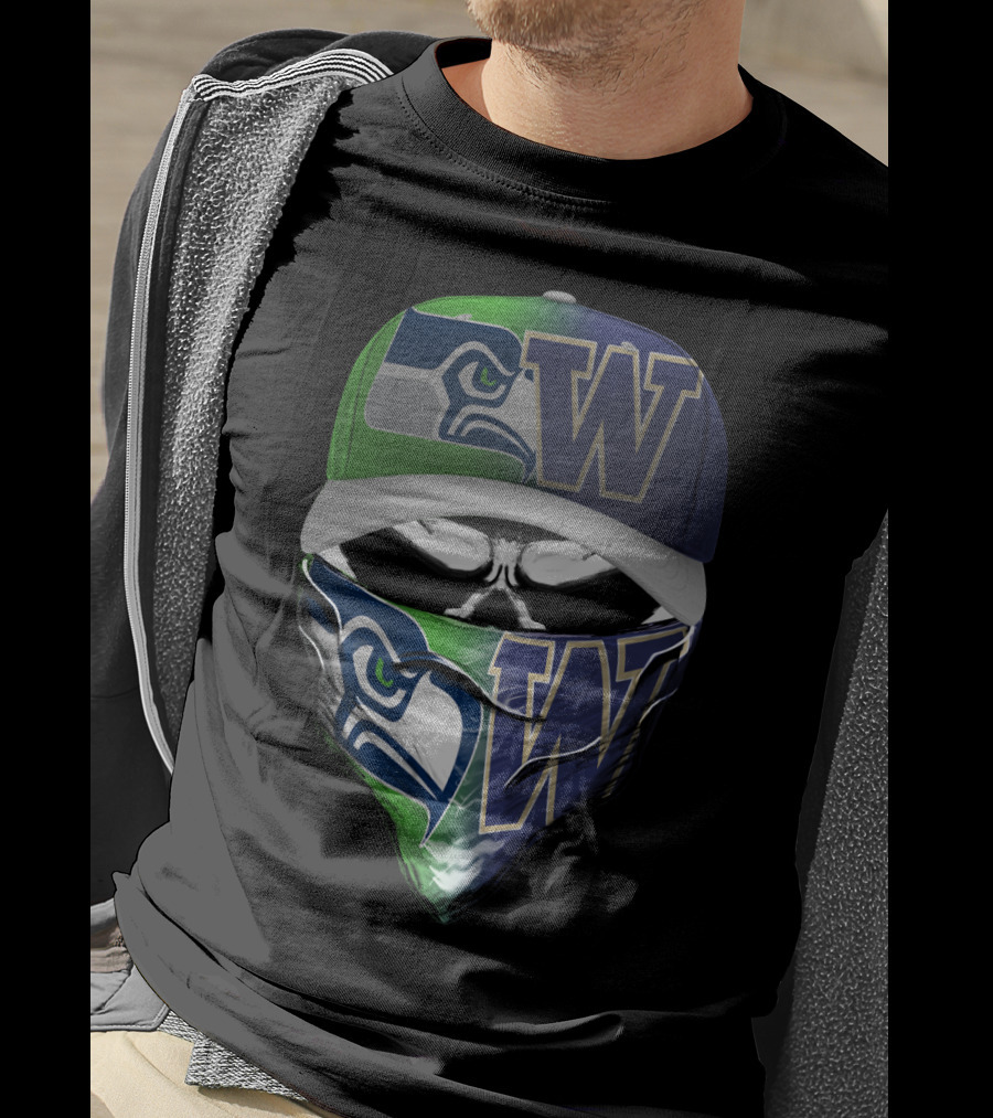 Seahawks-Washington Huskies Skull Mask Fan Fusion T-Shirt