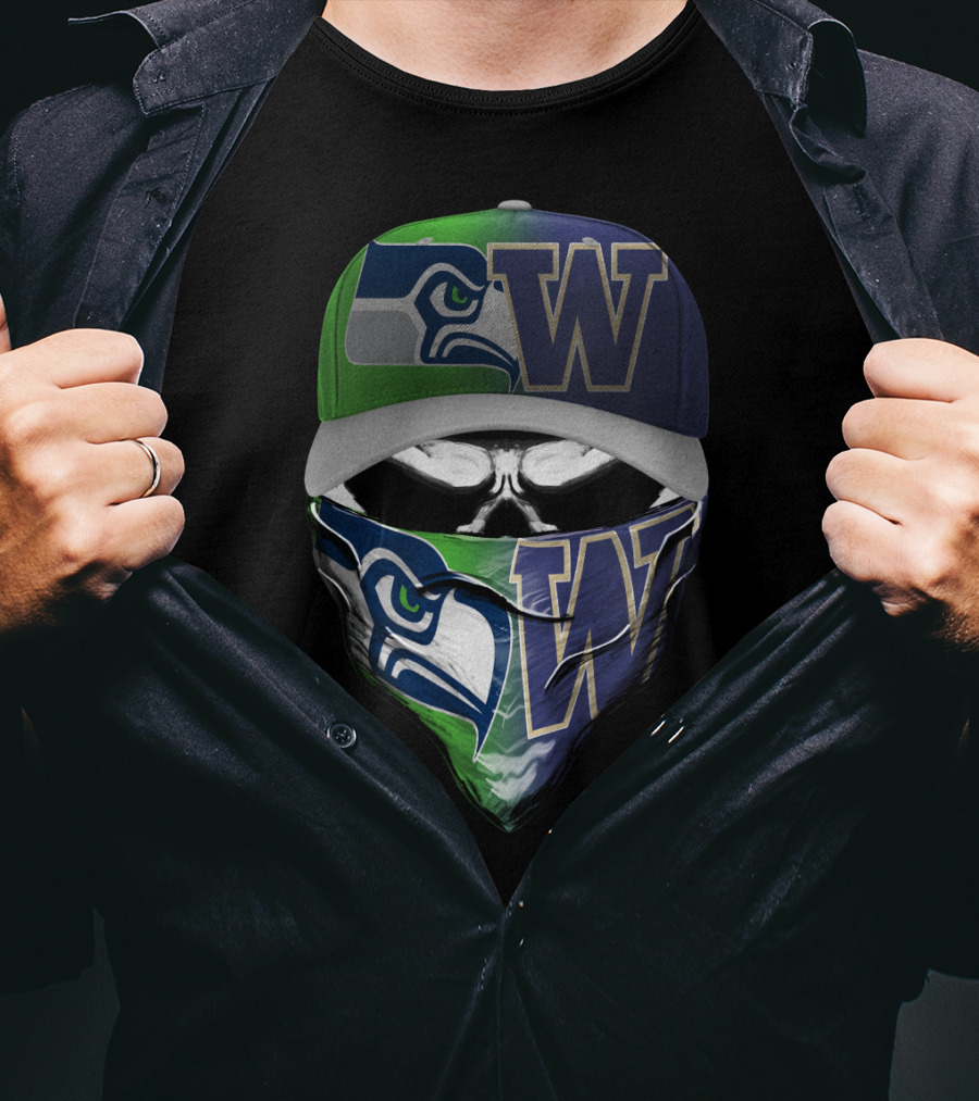 Seahawks-Washington Huskies Skull Mask Fan Fusion T-Shirt