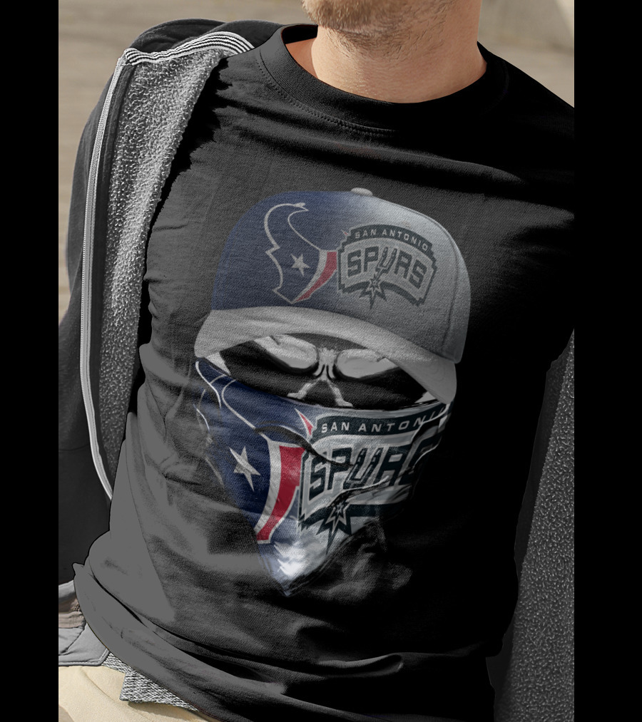 San Antonio Spurs And Houston Texans Skull Mask Combo T-Shirt