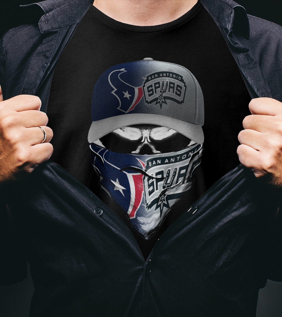 San Antonio Spurs And Houston Texans Skull Mask Combo T-Shirt