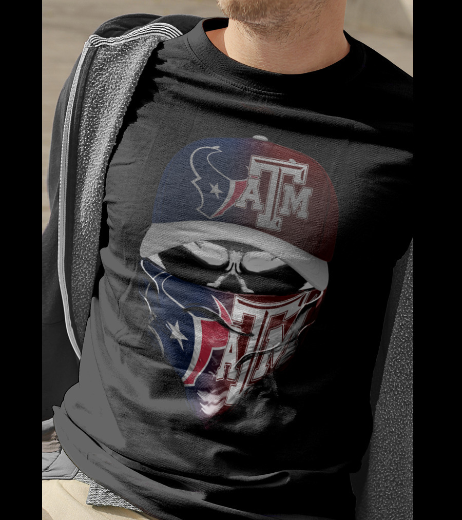 Houston Texans Texas A&M Aggies Skull Mask Hat Combination T-Shirt