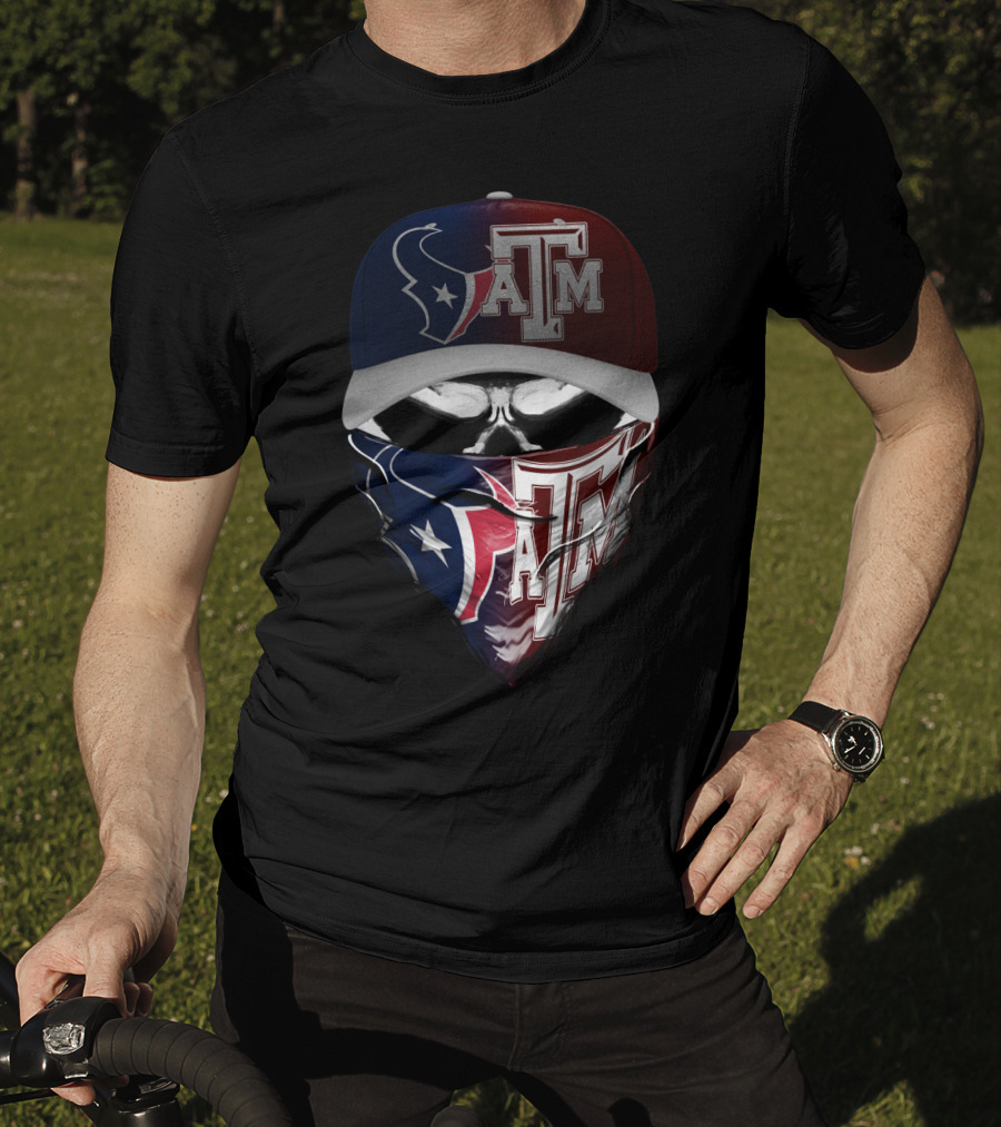 Houston Texans Texas A&M Aggies Skull Mask Hat Combination T-Shirt