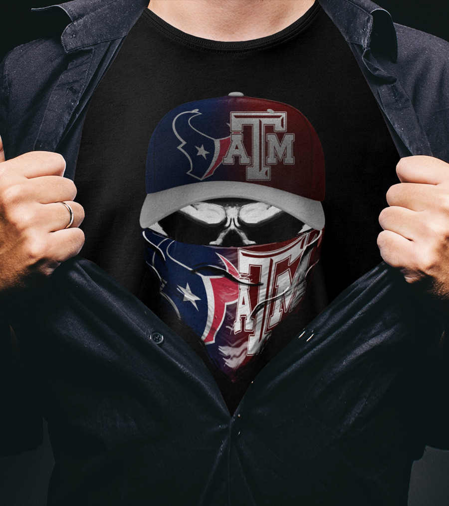 Houston Texans Texas A&M Aggies Skull Mask Hat Combination T-Shirt