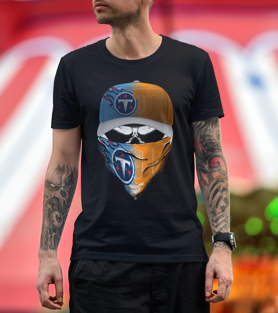 Tennessee Titans Vols Half And Half Face Covering Hat T-Shirt