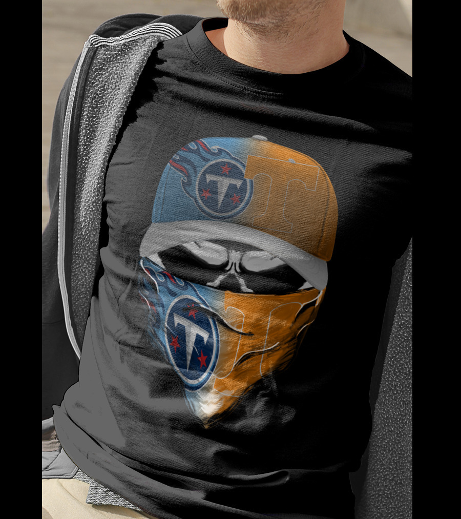 Tennessee Titans Vols Half And Half Face Covering Hat T-Shirt