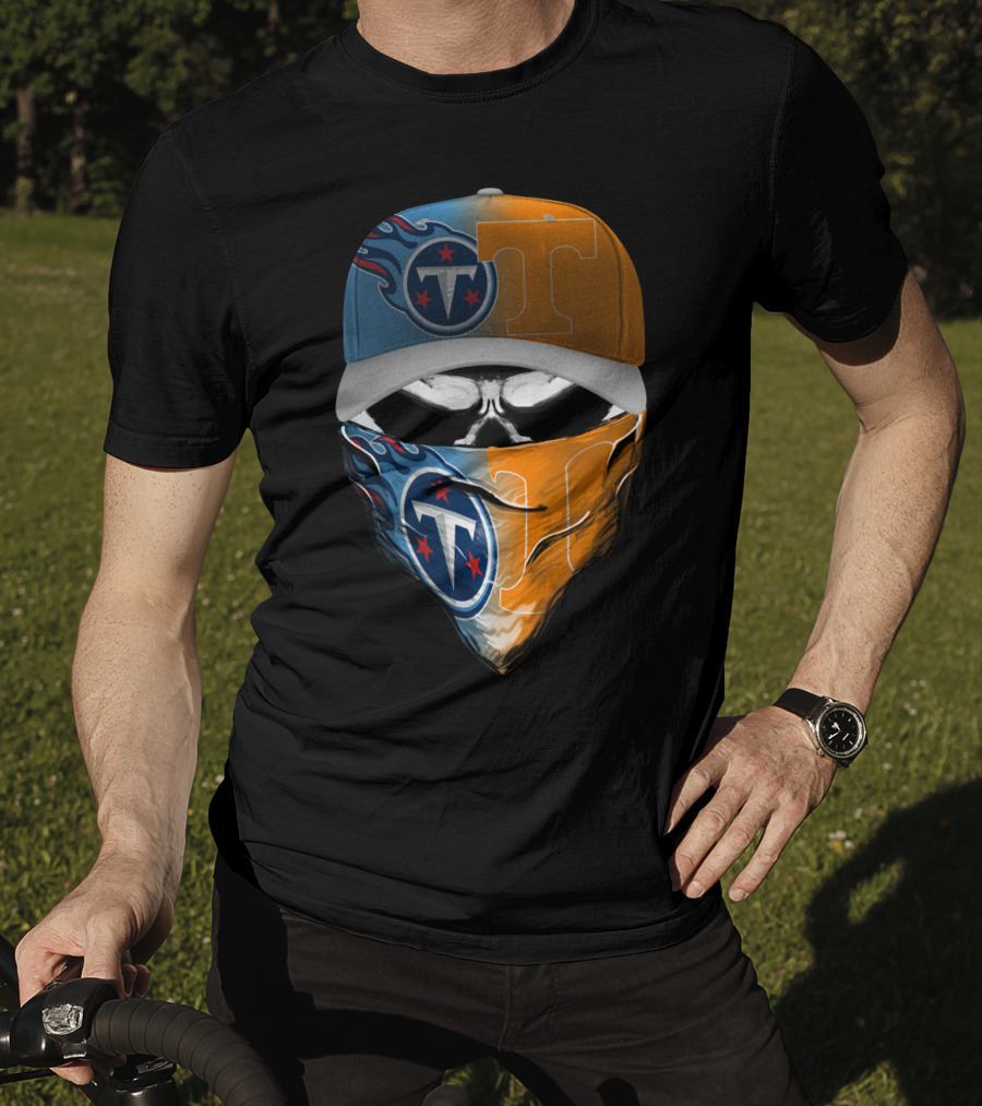 Tennessee Titans Vols Half And Half Face Covering Hat T-Shirt