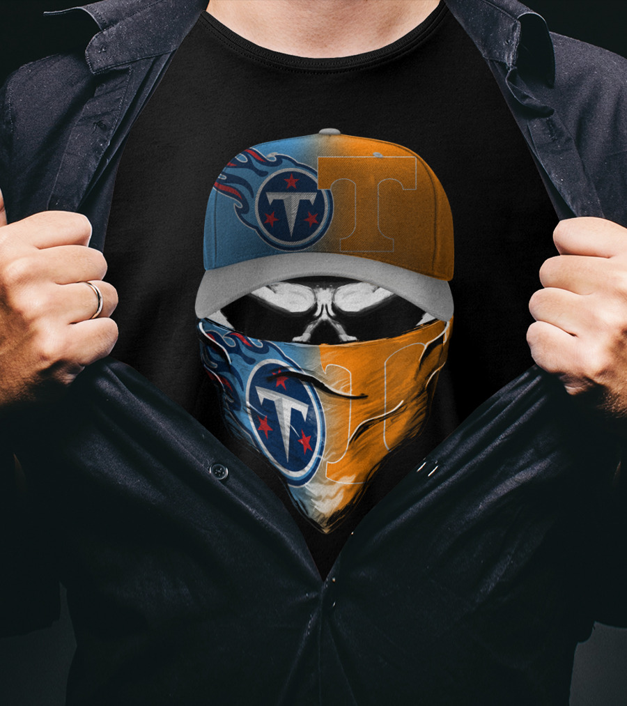 Tennessee Titans Vols Half And Half Face Covering Hat T-Shirt