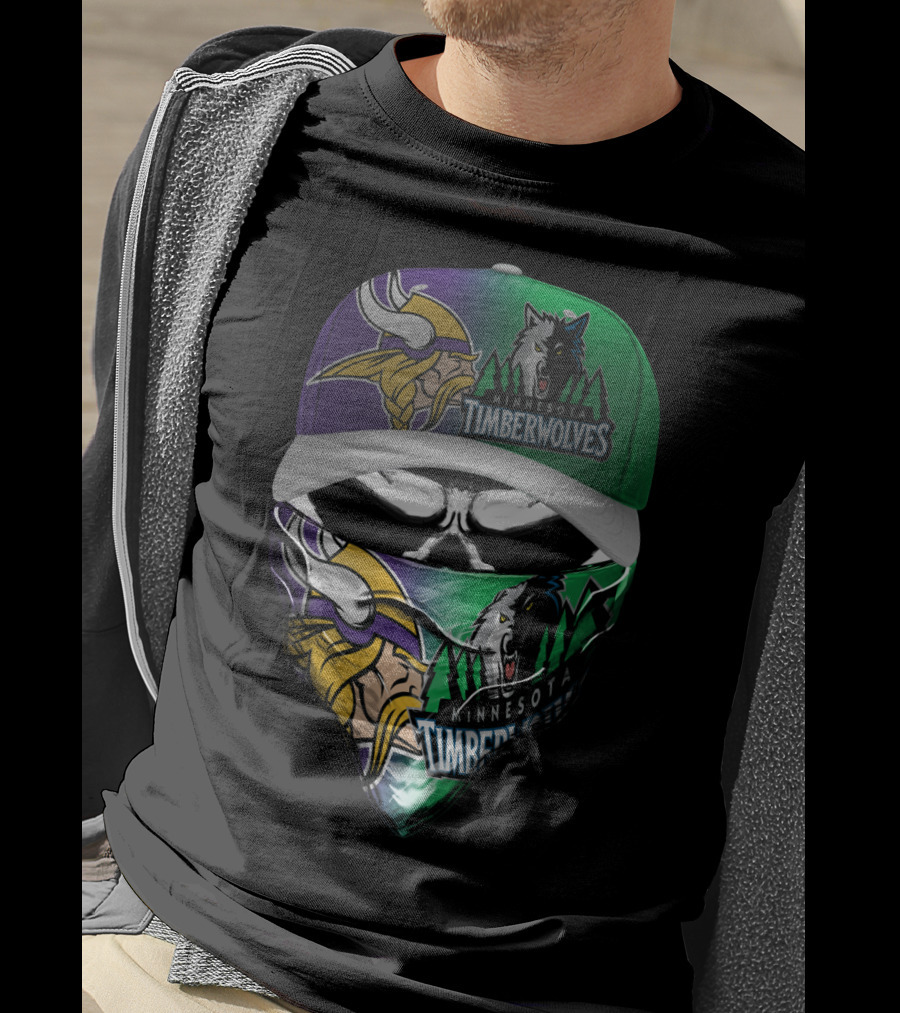 Minnesota Vikings Timberwolves Crossover Skull Mask Skum 134 T-Shirt