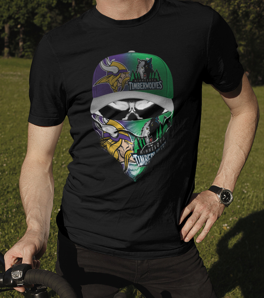 Minnesota Vikings Timberwolves Crossover Skull Mask Skum 134 T-Shirt