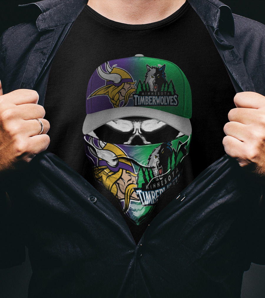 Minnesota Vikings Timberwolves Crossover Skull Mask Skum 134 T-Shirt