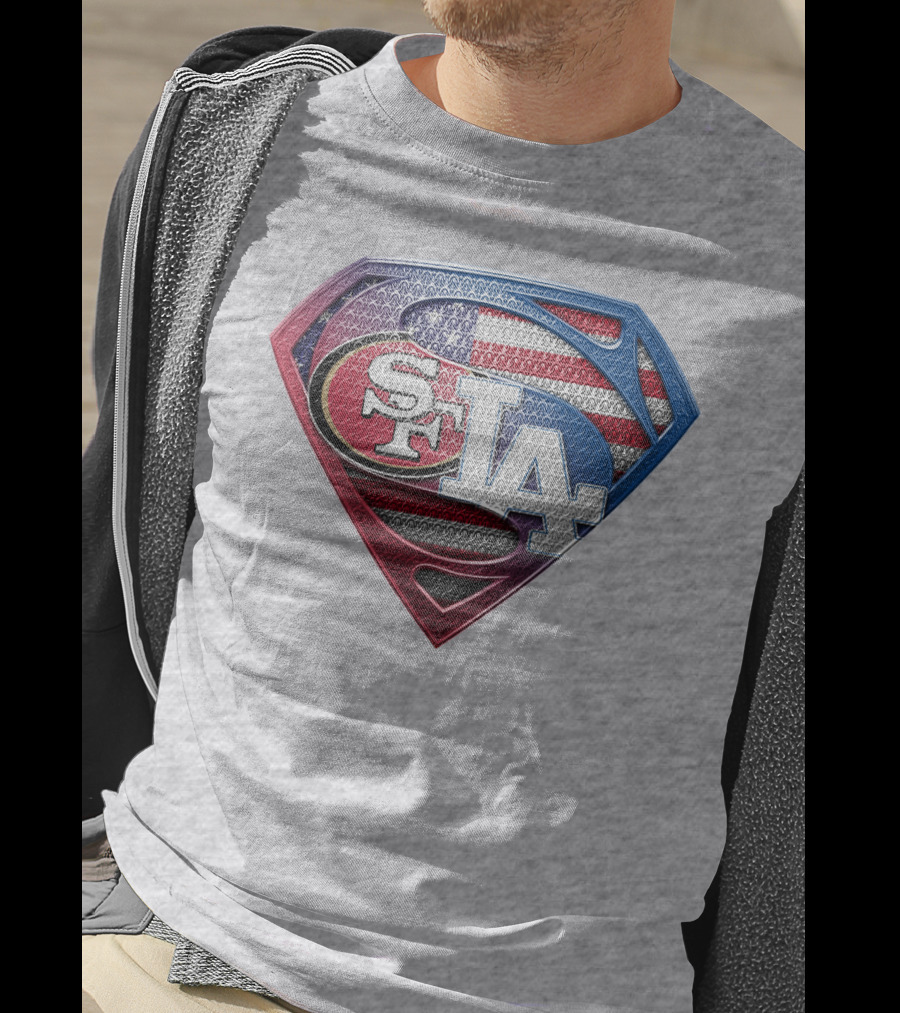 Sf La Superman Shield American Flag Hintergrund T-Shirt