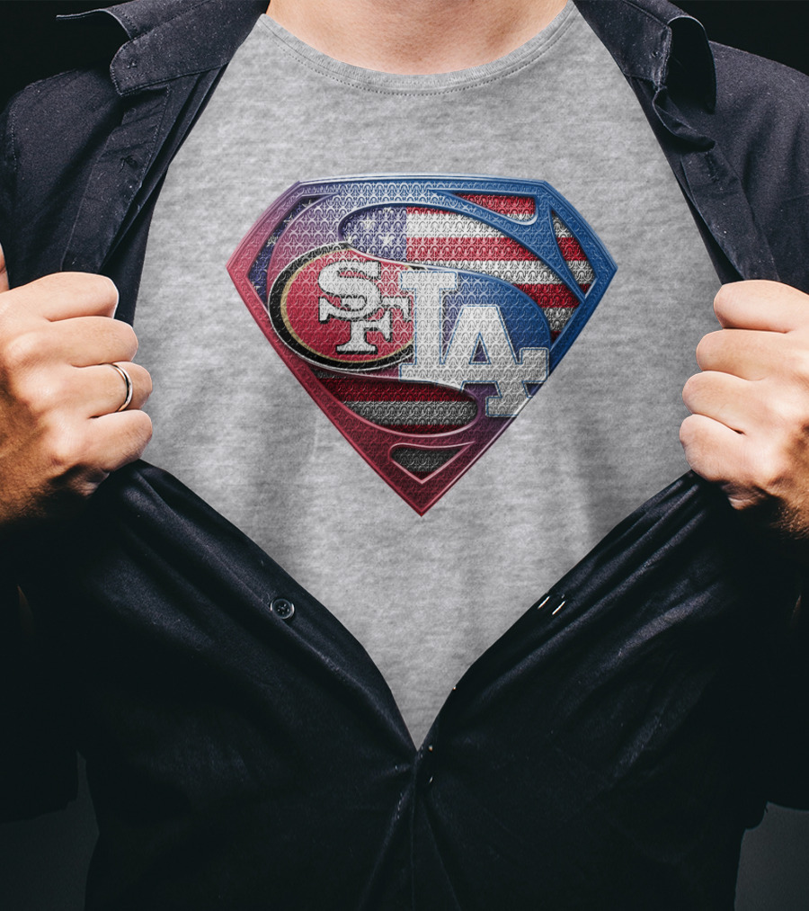 Sf La Superman Shield American Flag Hintergrund T-Shirt