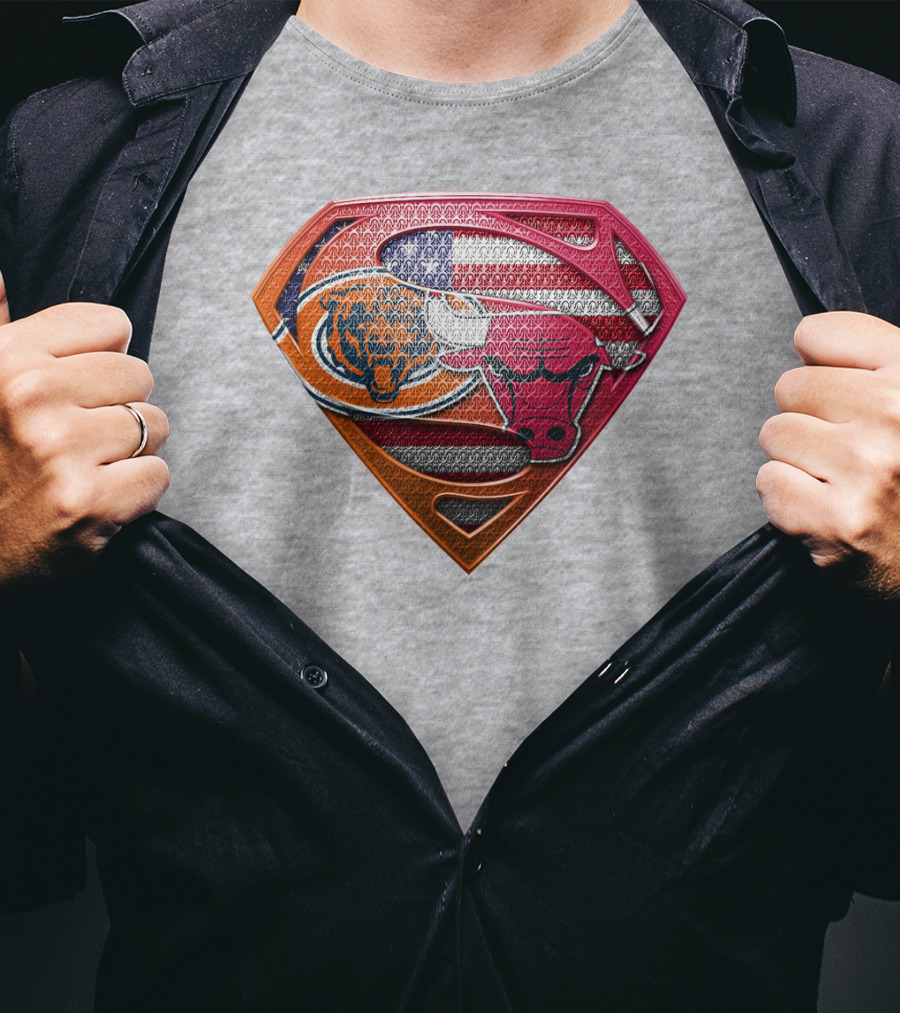 Super Symbols Collage:  Bears Bulls Usa Flag T-Shirt