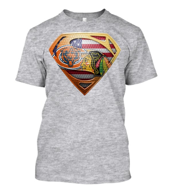Chicago Bears Blackhawks American Flag Superman T-Shirt