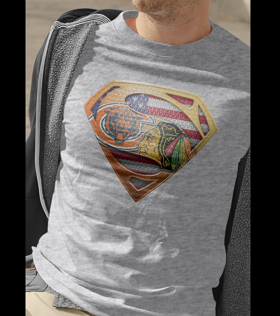 Chicago Bears Blackhawks American Flag Superman T-Shirt