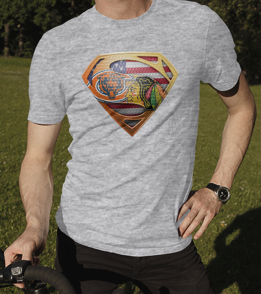 Chicago Bears Blackhawks American Flag Superman T-Shirt