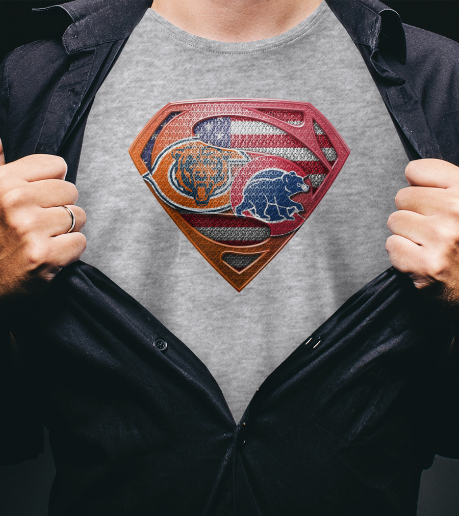 Superman Shield Chicago Bears American Flag Crest T-Shirt