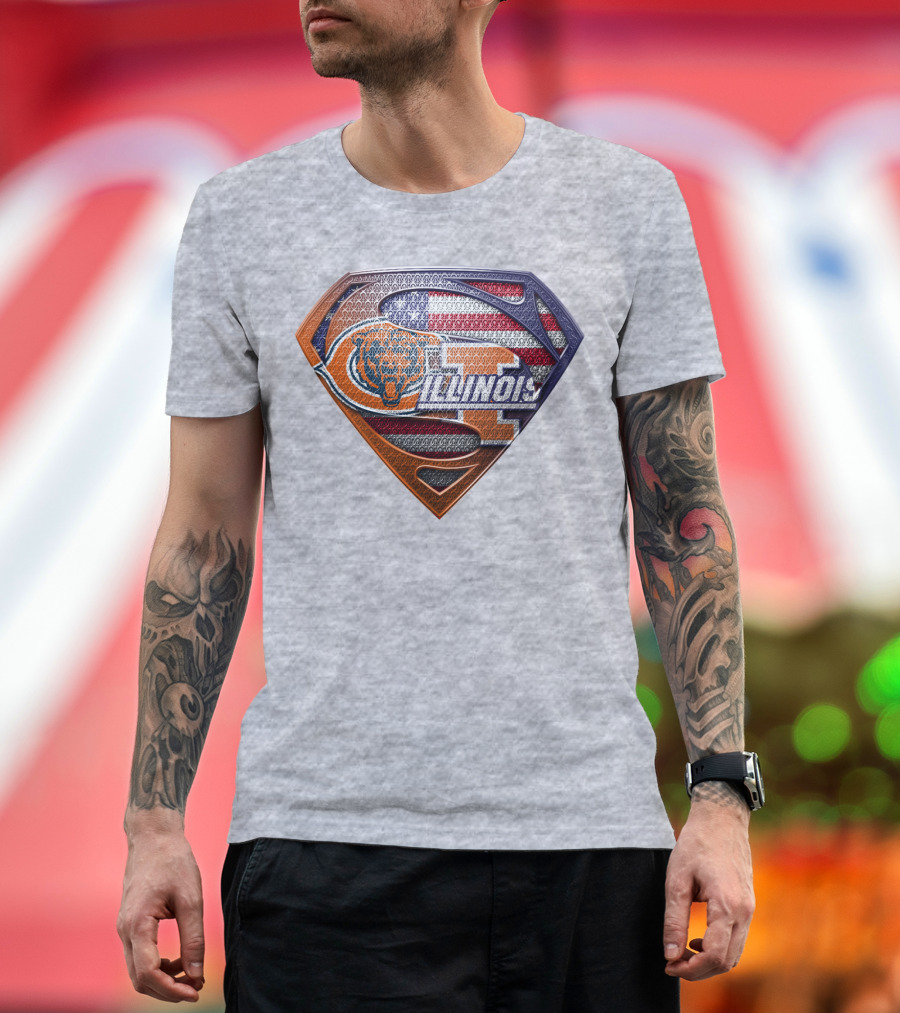 Superman Logo Bears Illinois American Flag T-Shirt