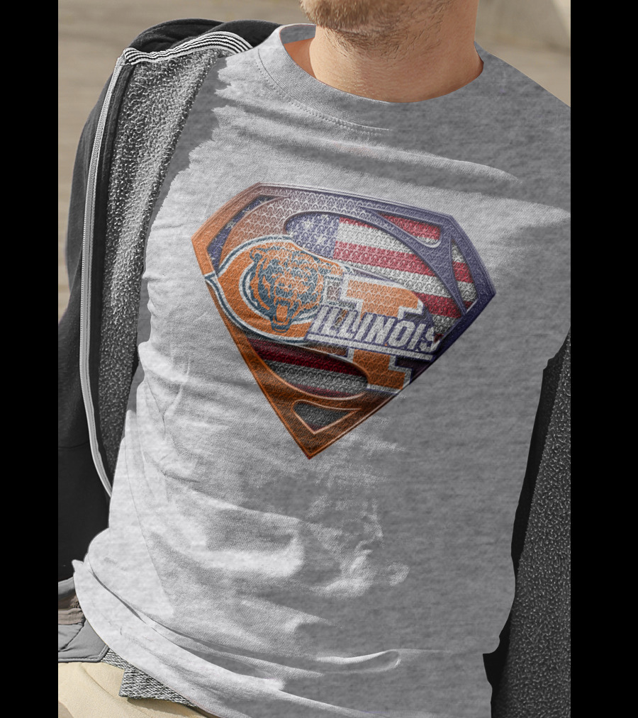 Superman Logo Bears Illinois American Flag T-Shirt