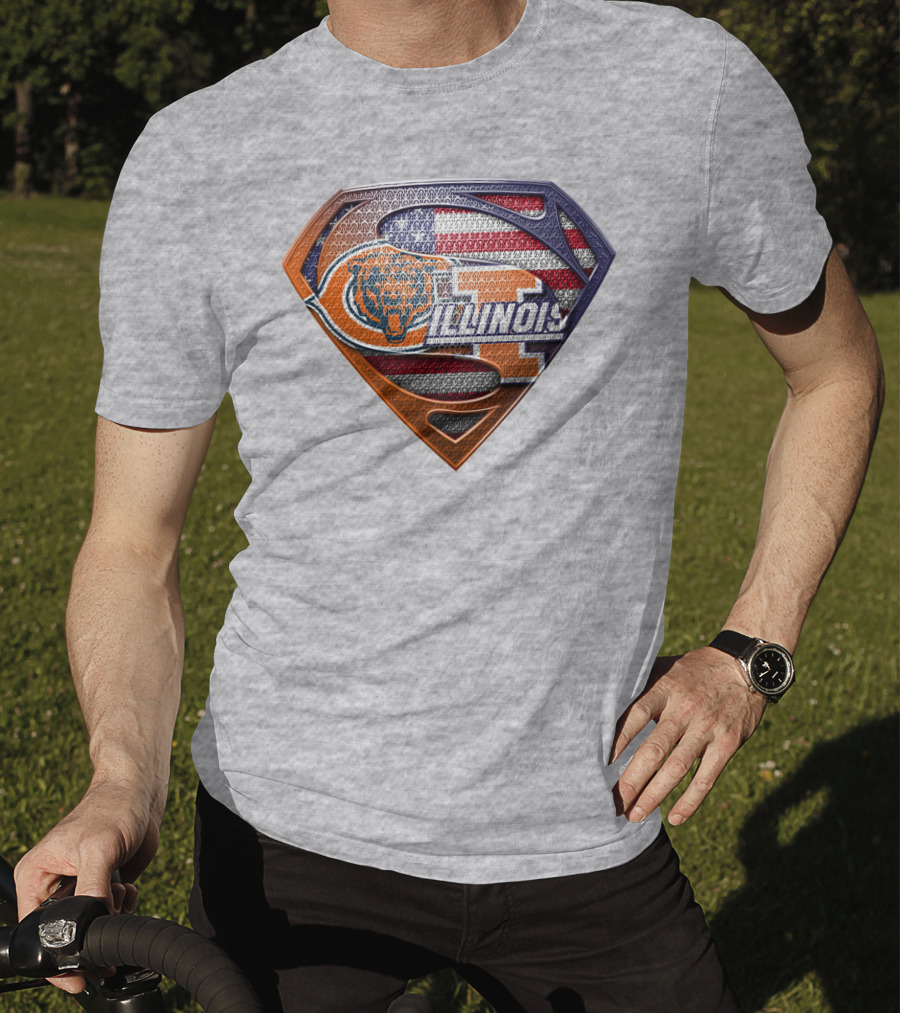 Superman Logo Bears Illinois American Flag T-Shirt